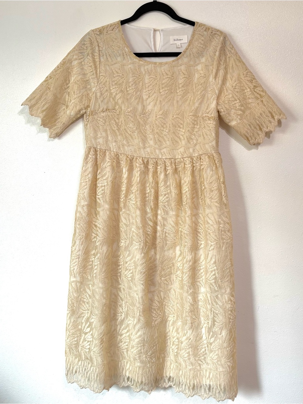 Bohme Lace Midi Dress Small Ivory Cream Baby Doll Boho Cottagecore Romantic